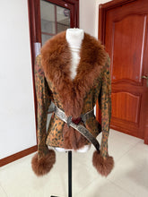 Vintage leopard-print genuine fur-collar coat