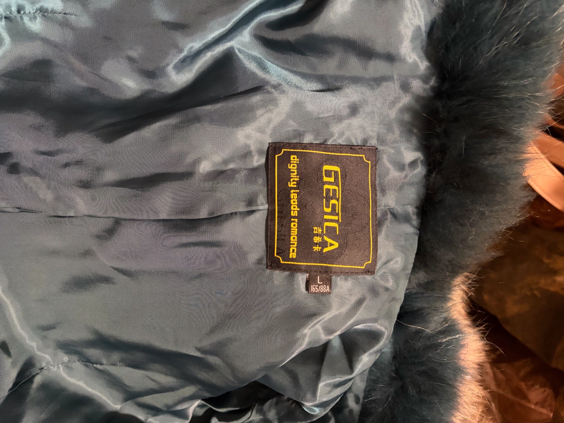 Vintage peacock blue genuine fur and leather coat