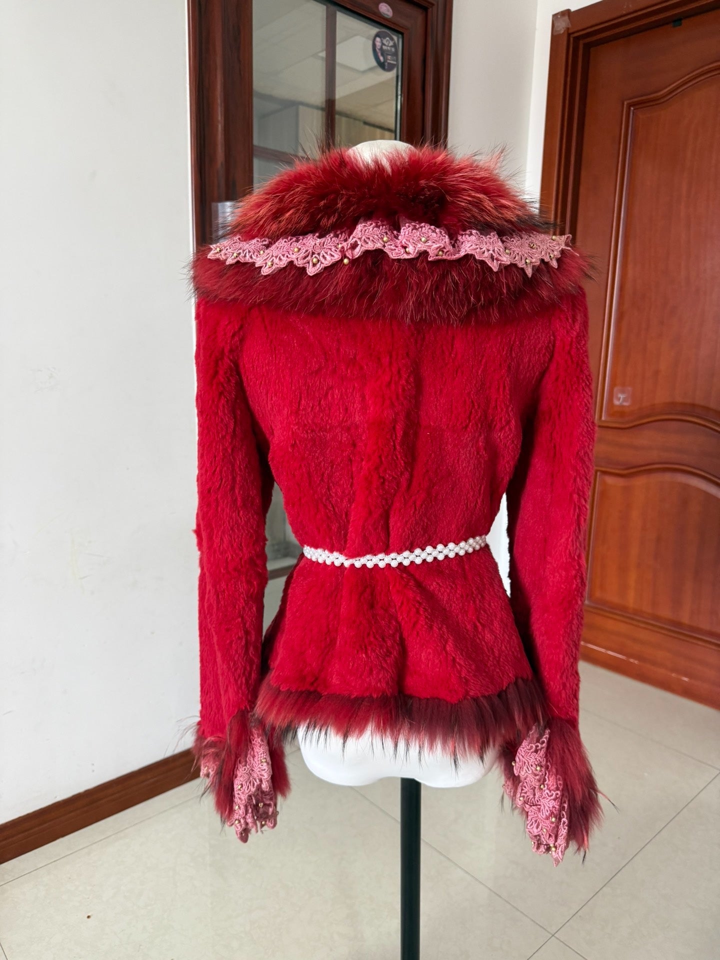 Vintage red rabbit fur coat