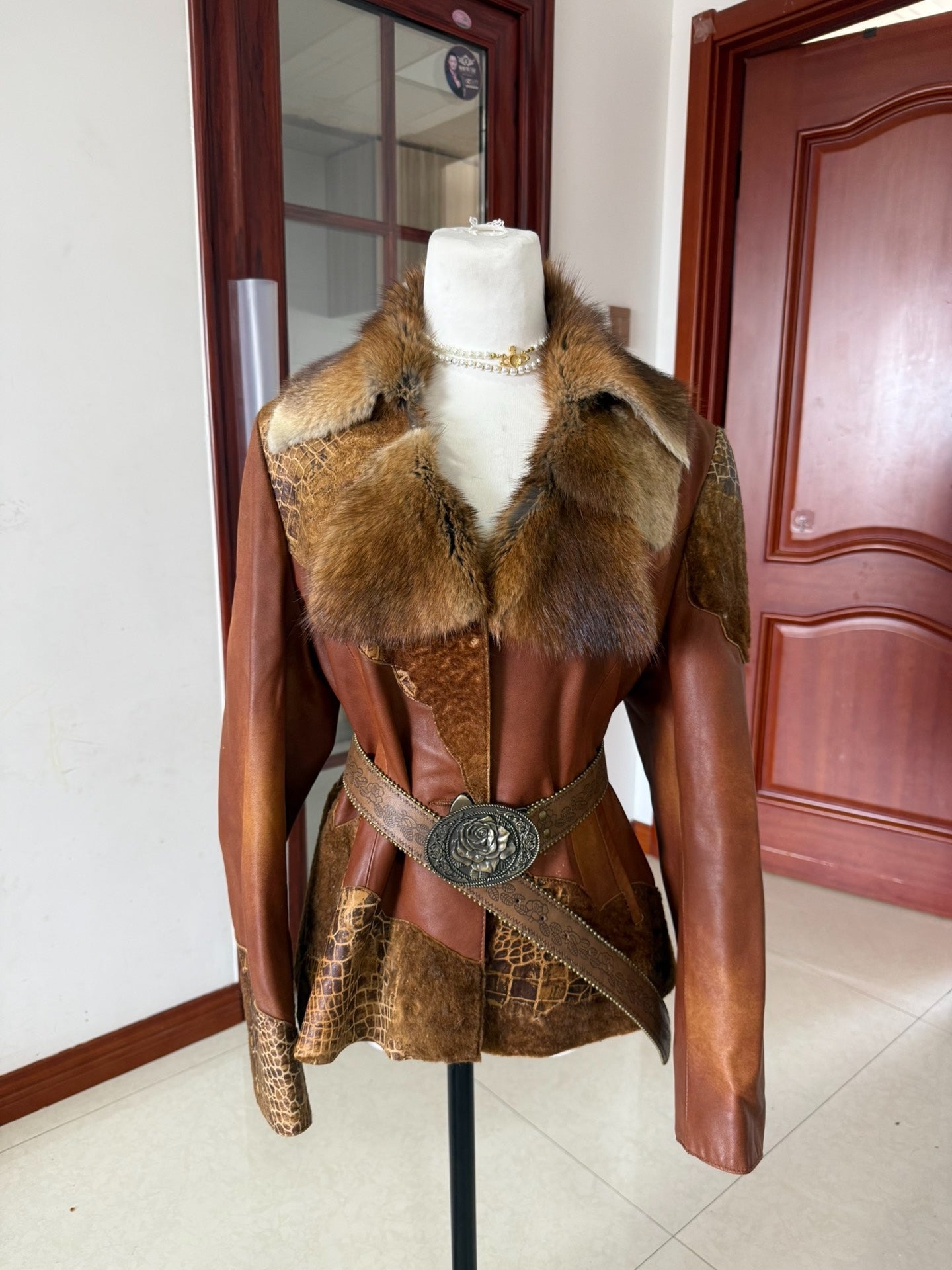 Vintage genuine shearling and leather coat