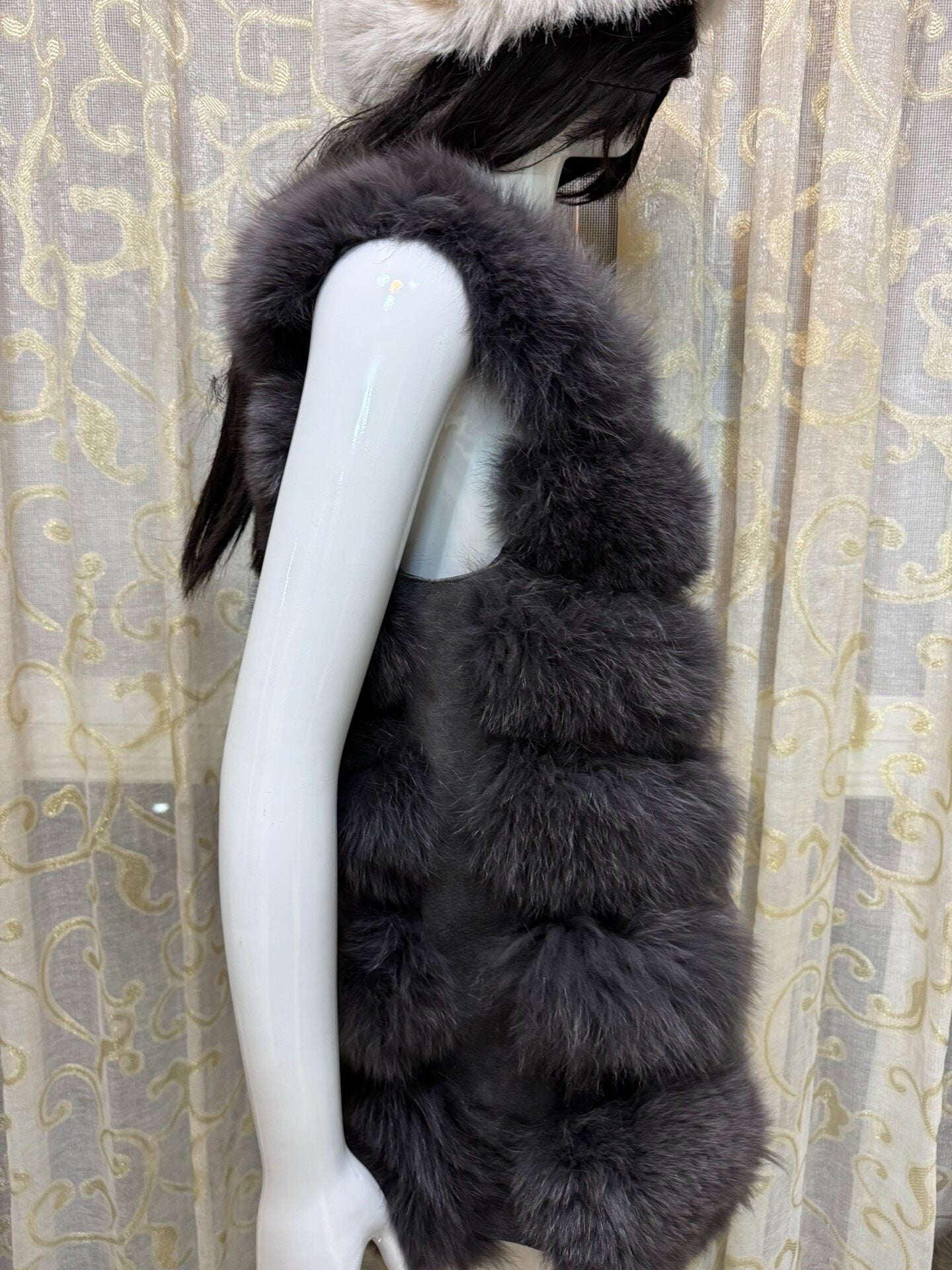Vintage Charcoal Grey Genuine Fur Vest