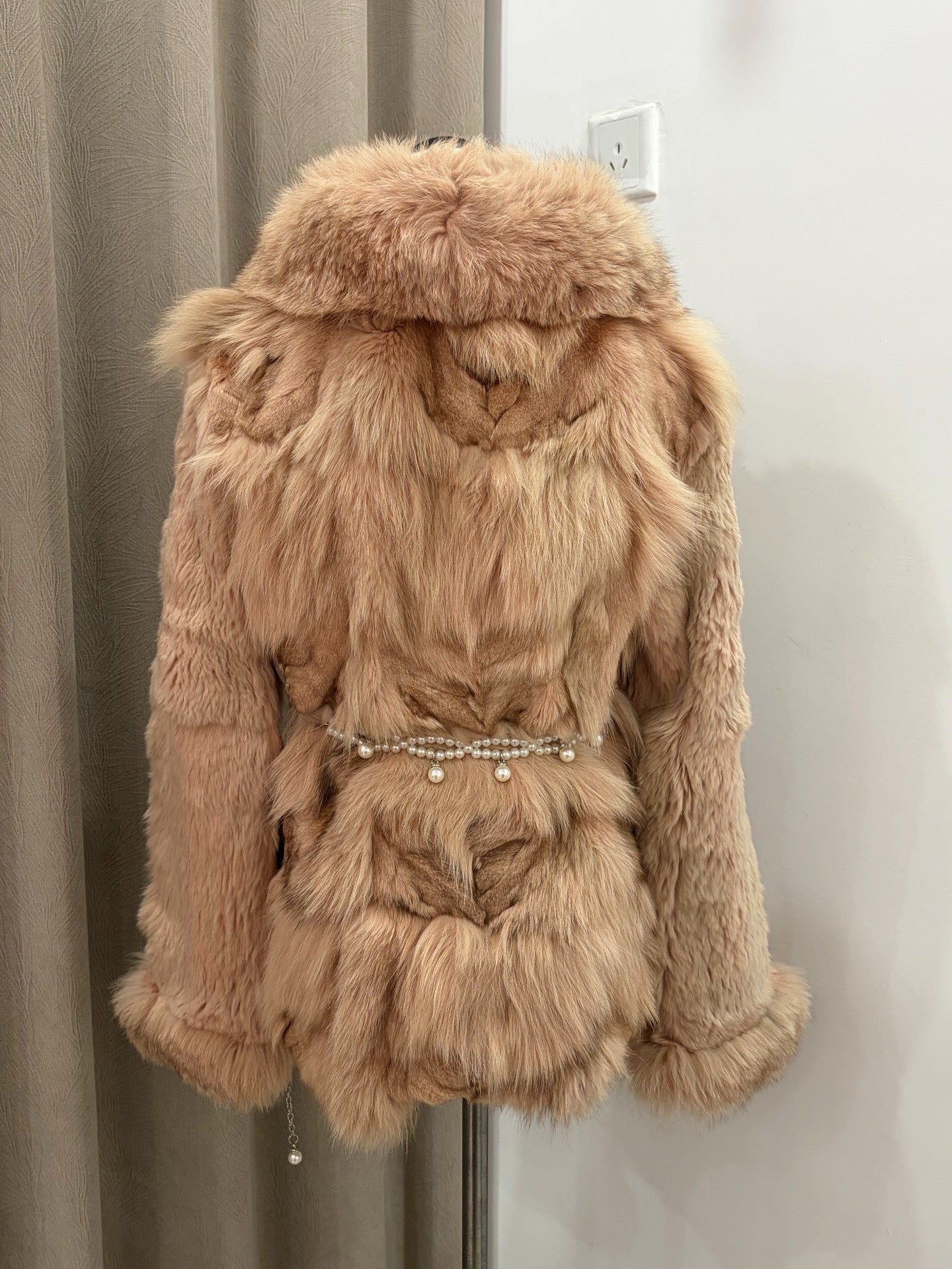 Vintage pink real fur coat
