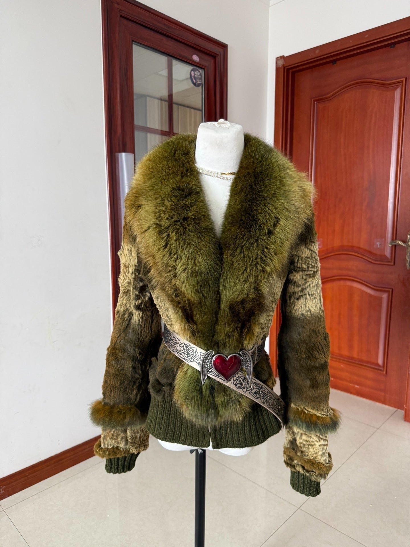 Vintage green genuine fur coat