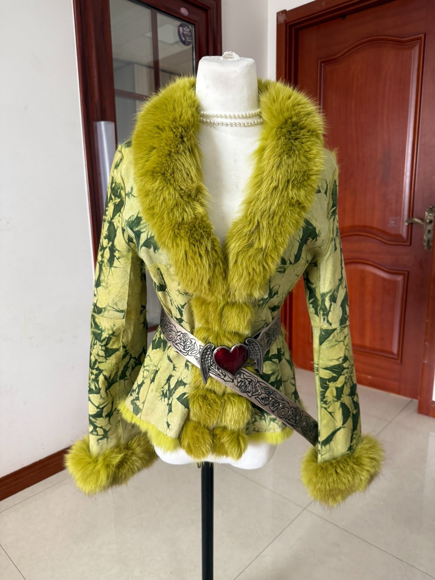 Vintage green genuine fur coat