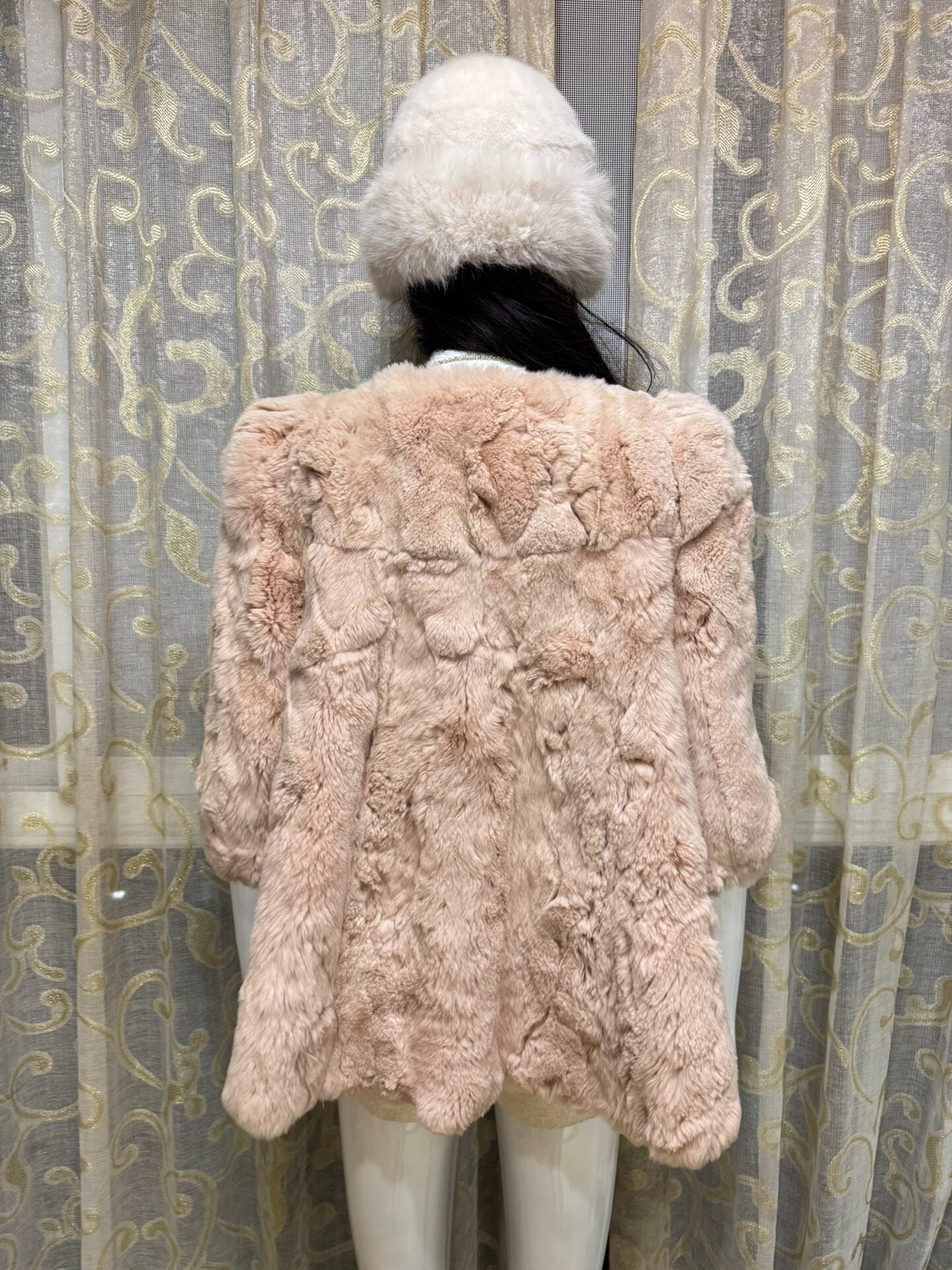 Vintage light pink genuine fur coat