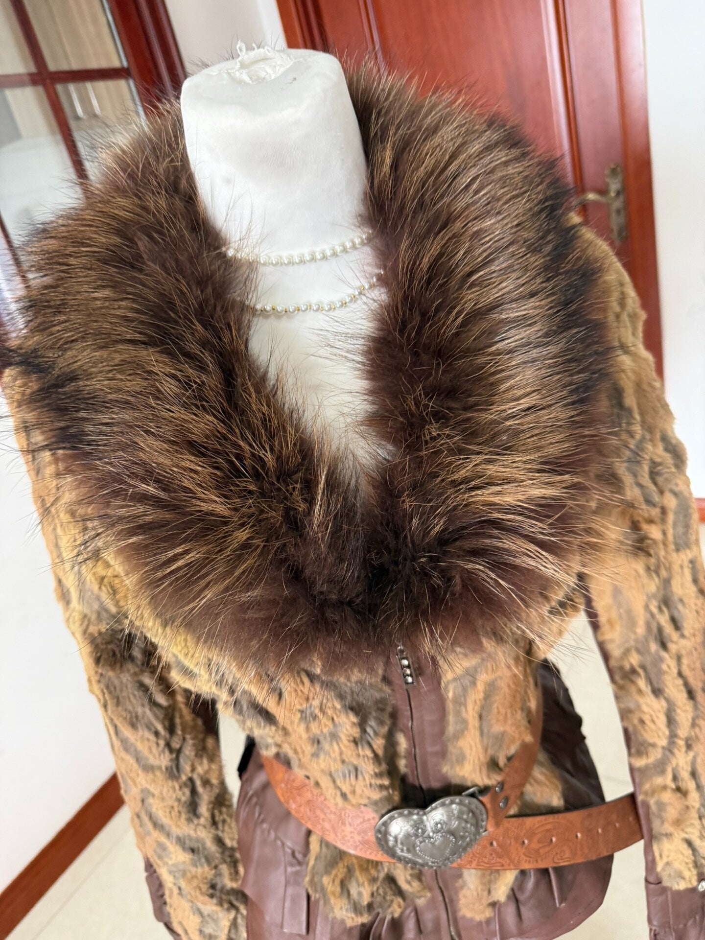 Vintage genuine leather and mink fur short jacket