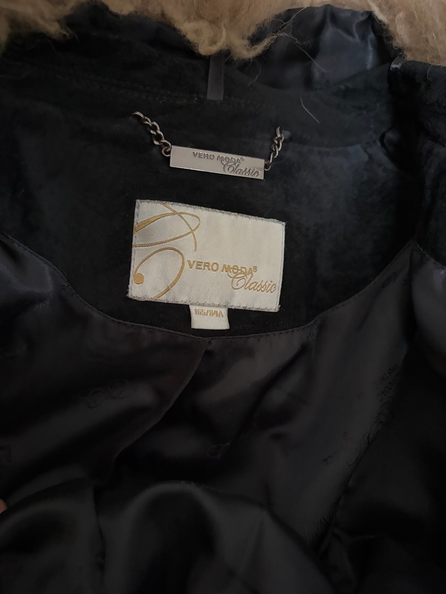 Vintage black genuine leather and fur coat
