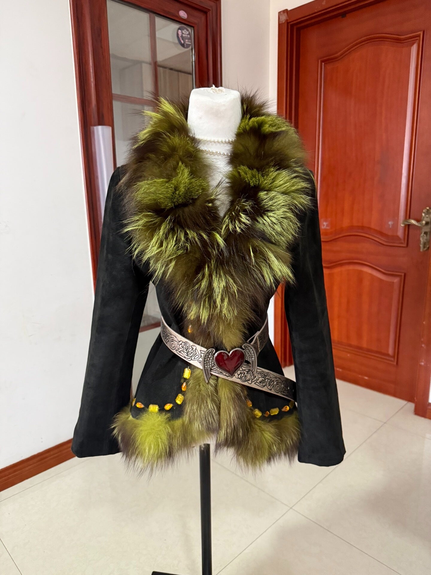 Vintage fur coat with fox fur collar