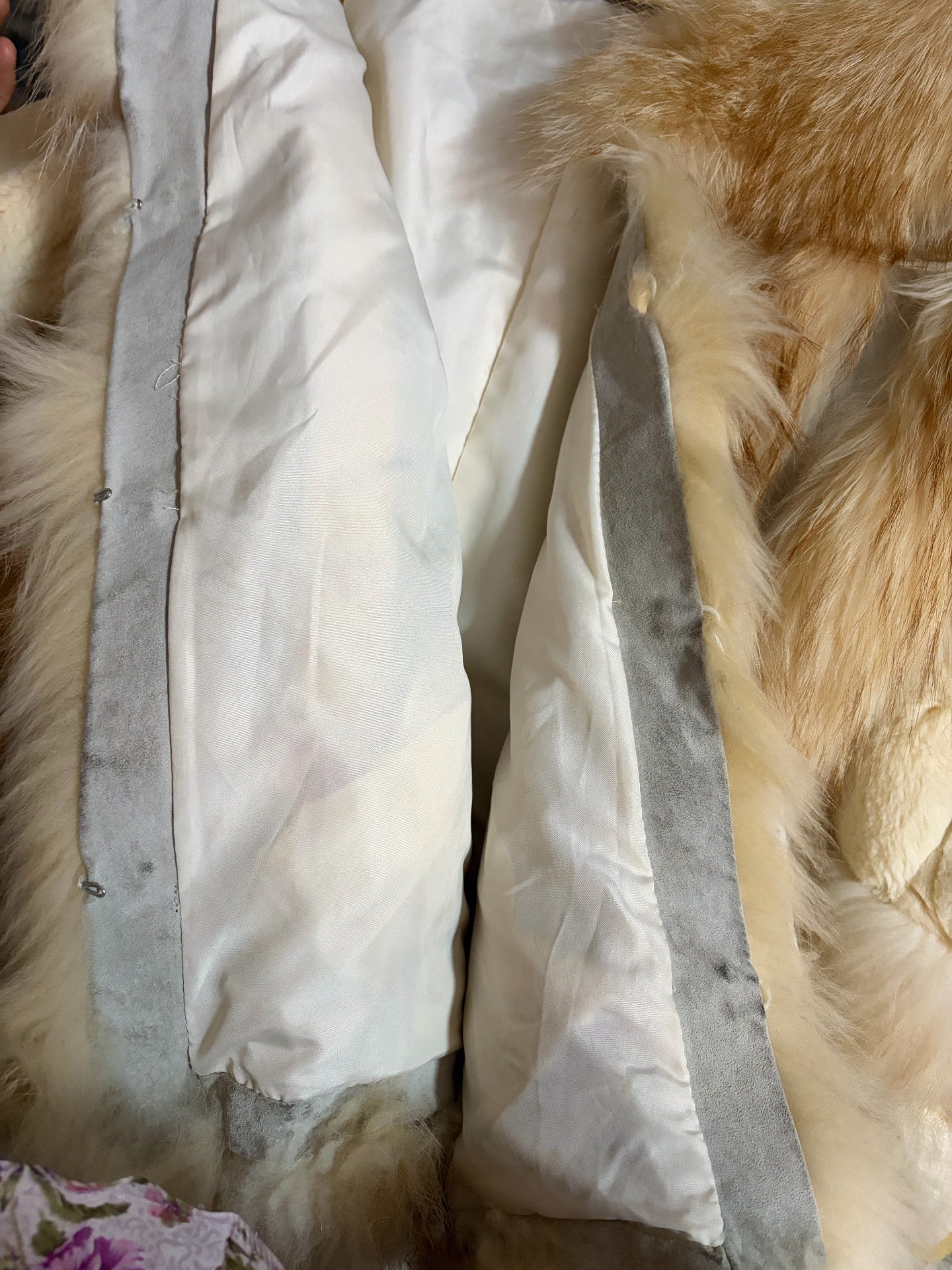 Vintage creamy-white genuine fur coat