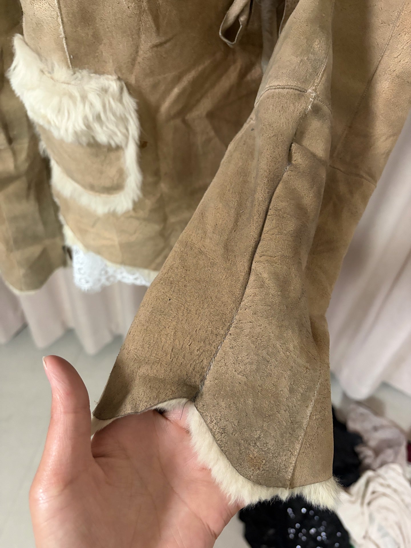 Vintage beige real fur coat