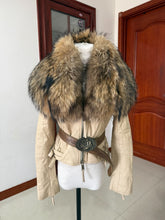 Vintage light khaki genuine fur coat
