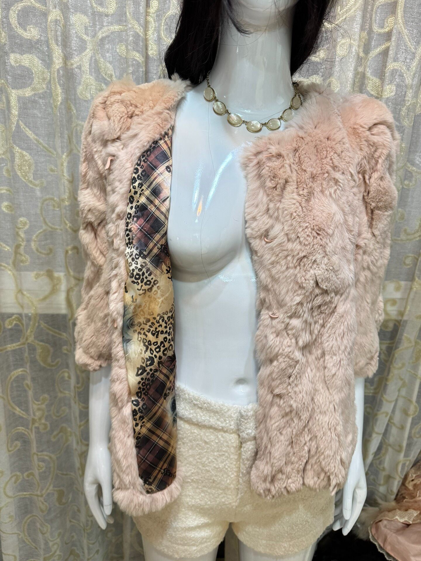 Vintage light pink genuine fur coat