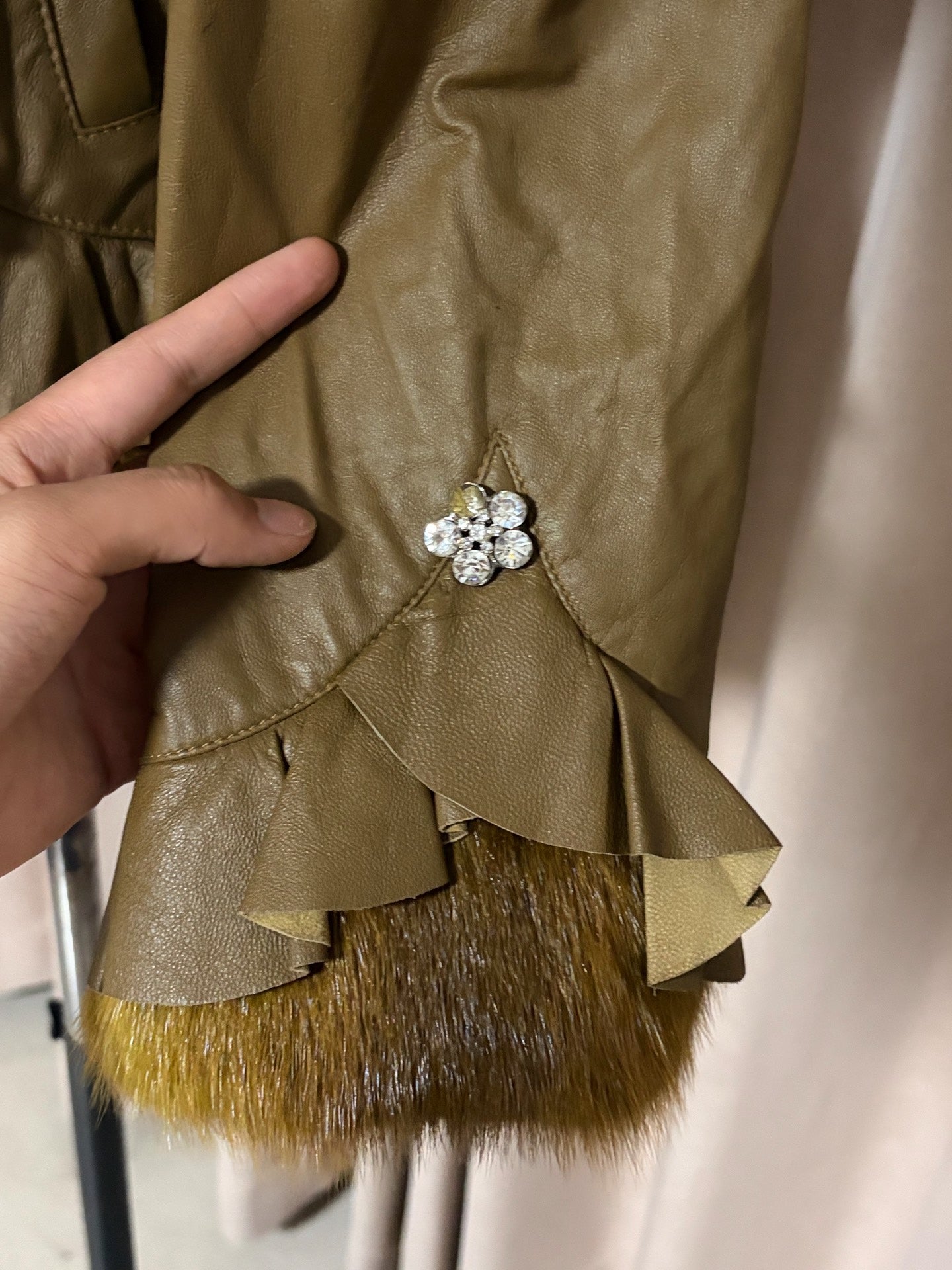 Vintage green genuine fur coat