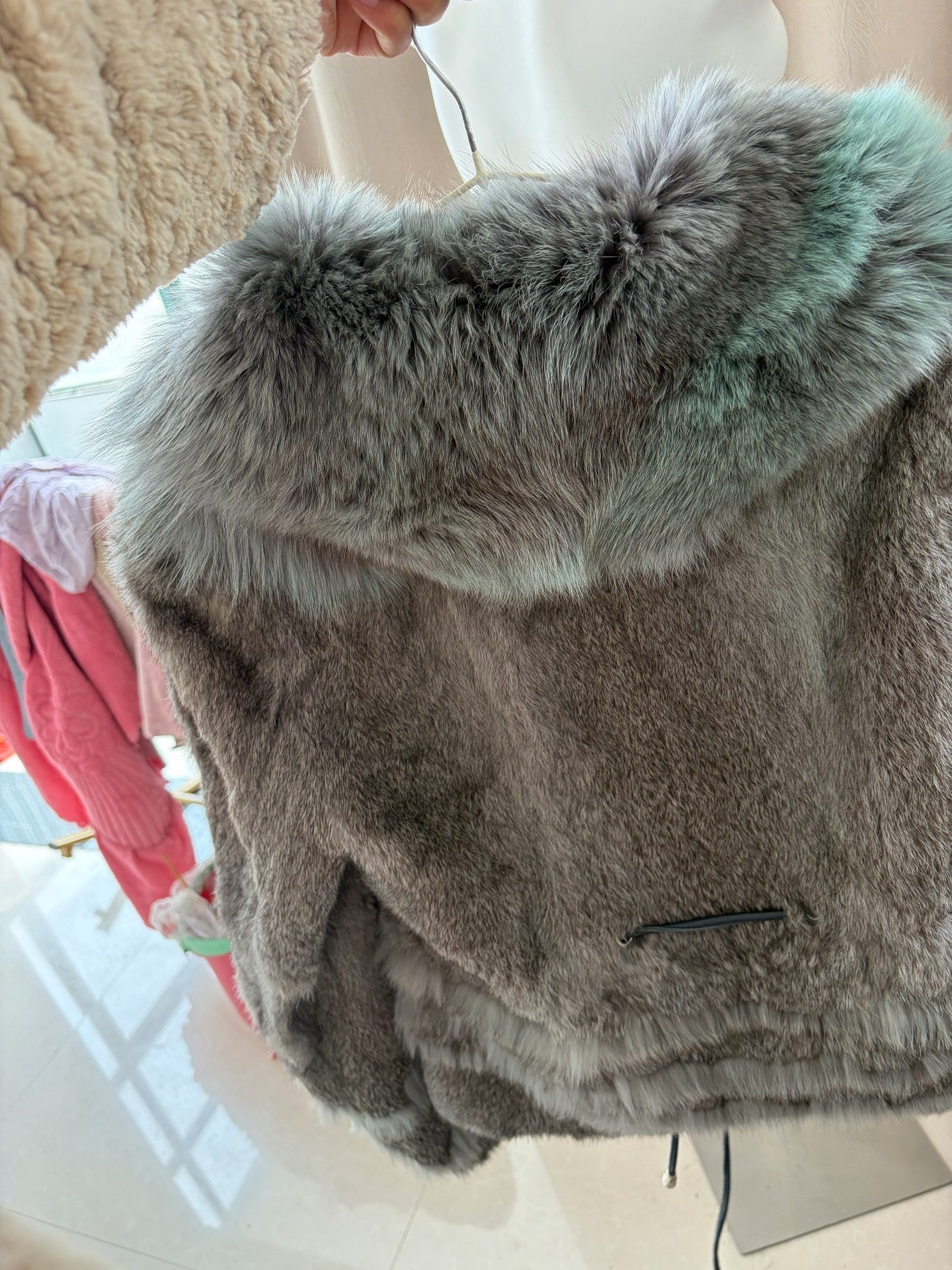Vintage grey genuine fur coat