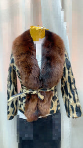 Women's leopard-print leather jacket