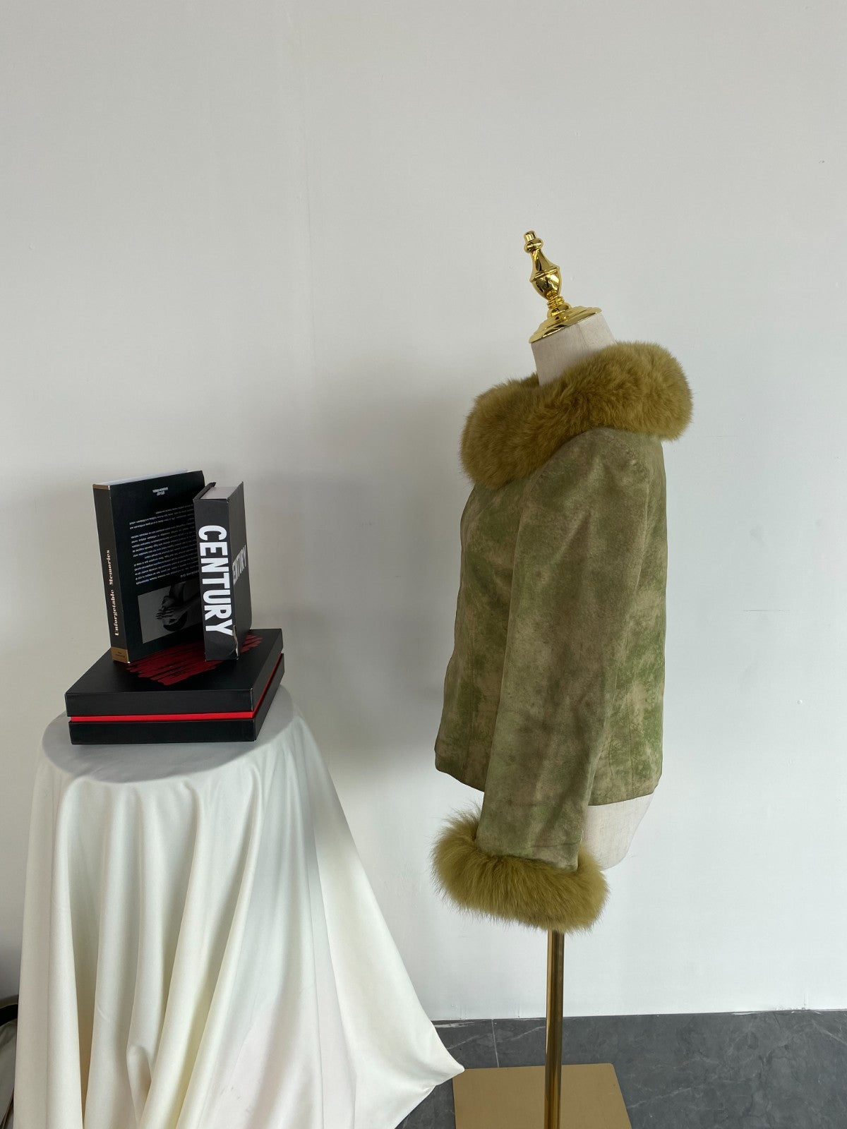 Vintage Y2K Green Distressed Suede Faux Fur Jacket Boho Penny Lane Coat S