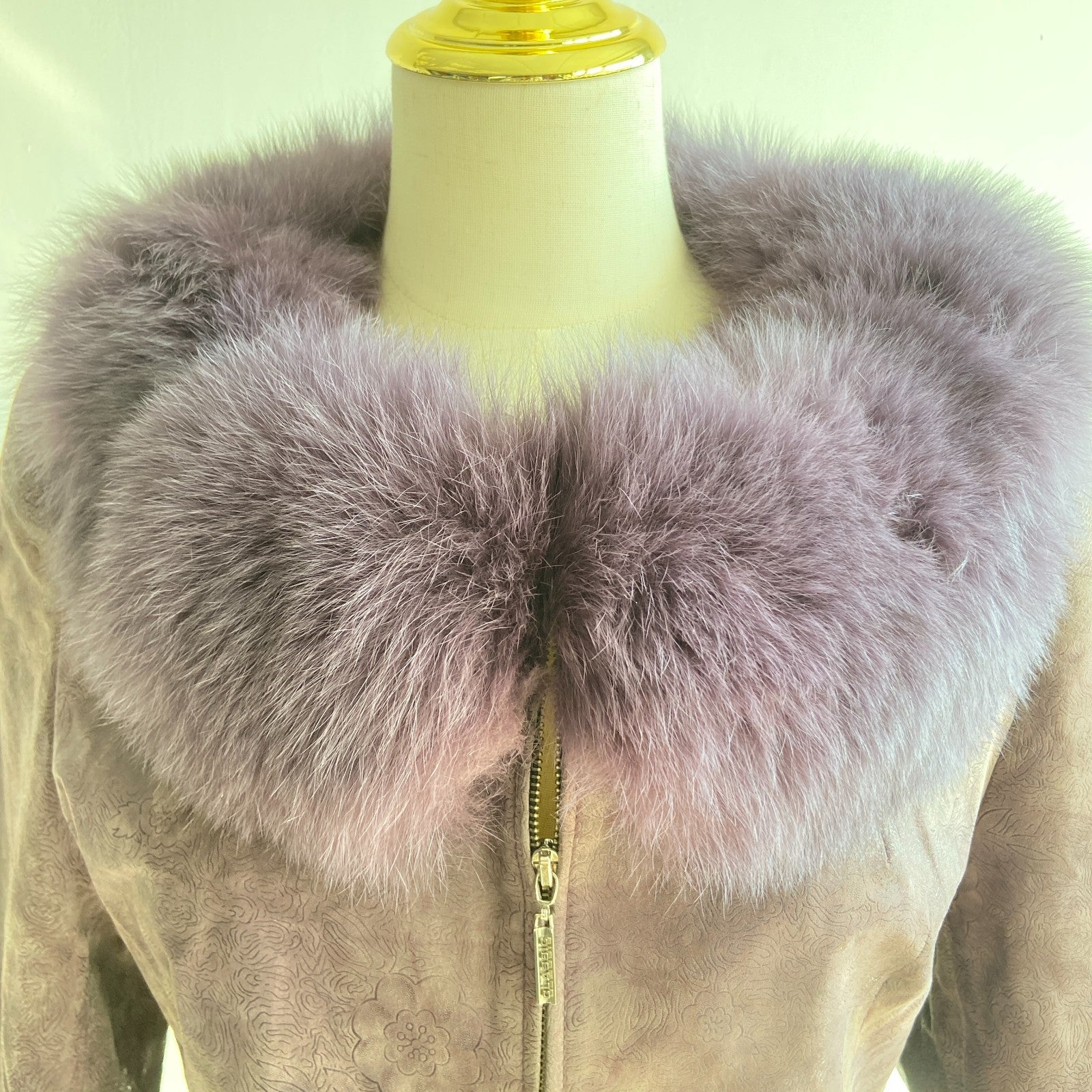 Vintage Lavender Leather & Faux Fur Jacket | Embossed Coat (Women’s S)