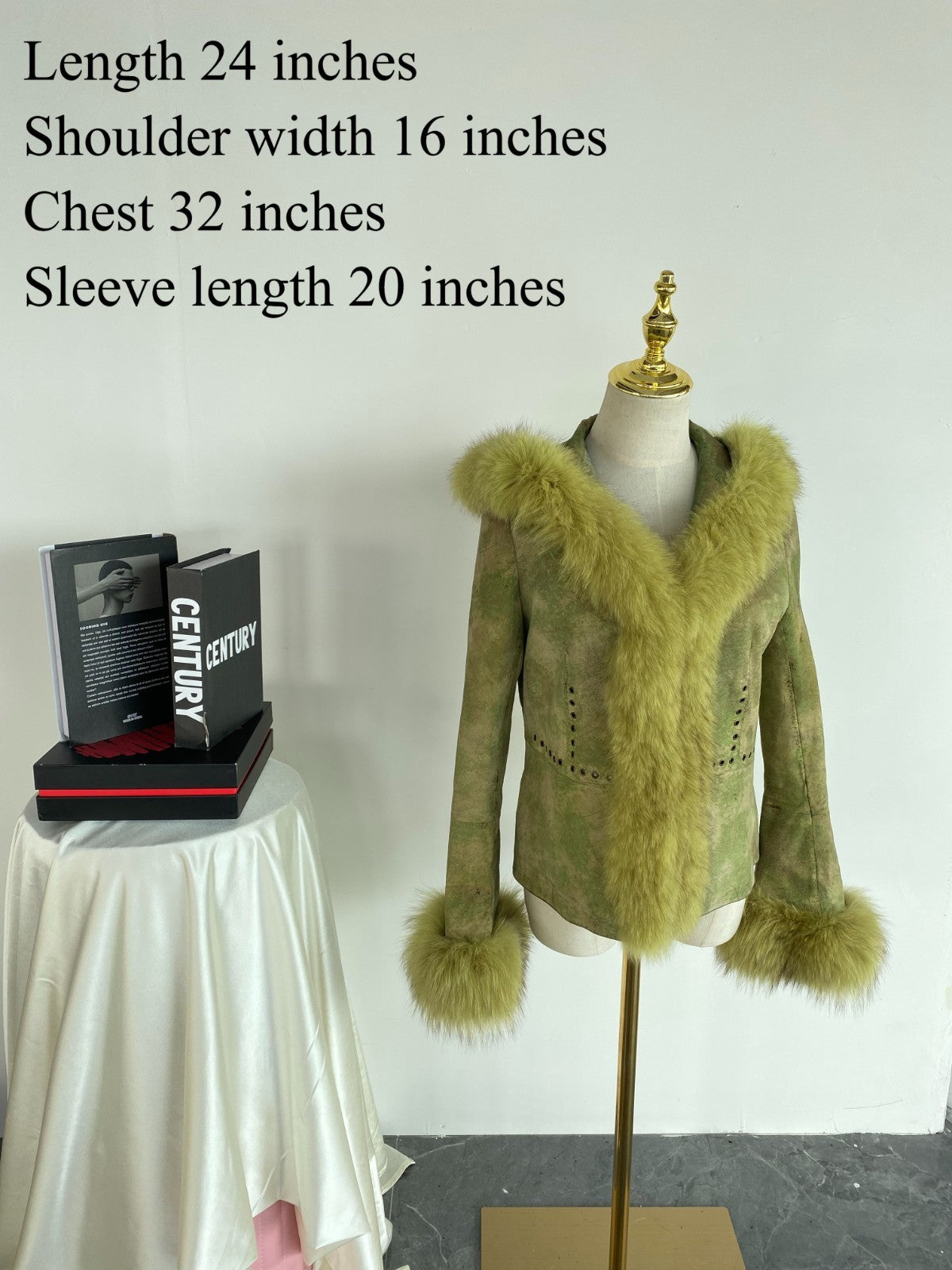 Vintage SIBOERT Green Distressed Suede Faux Fur Trim Jacket Size XS
