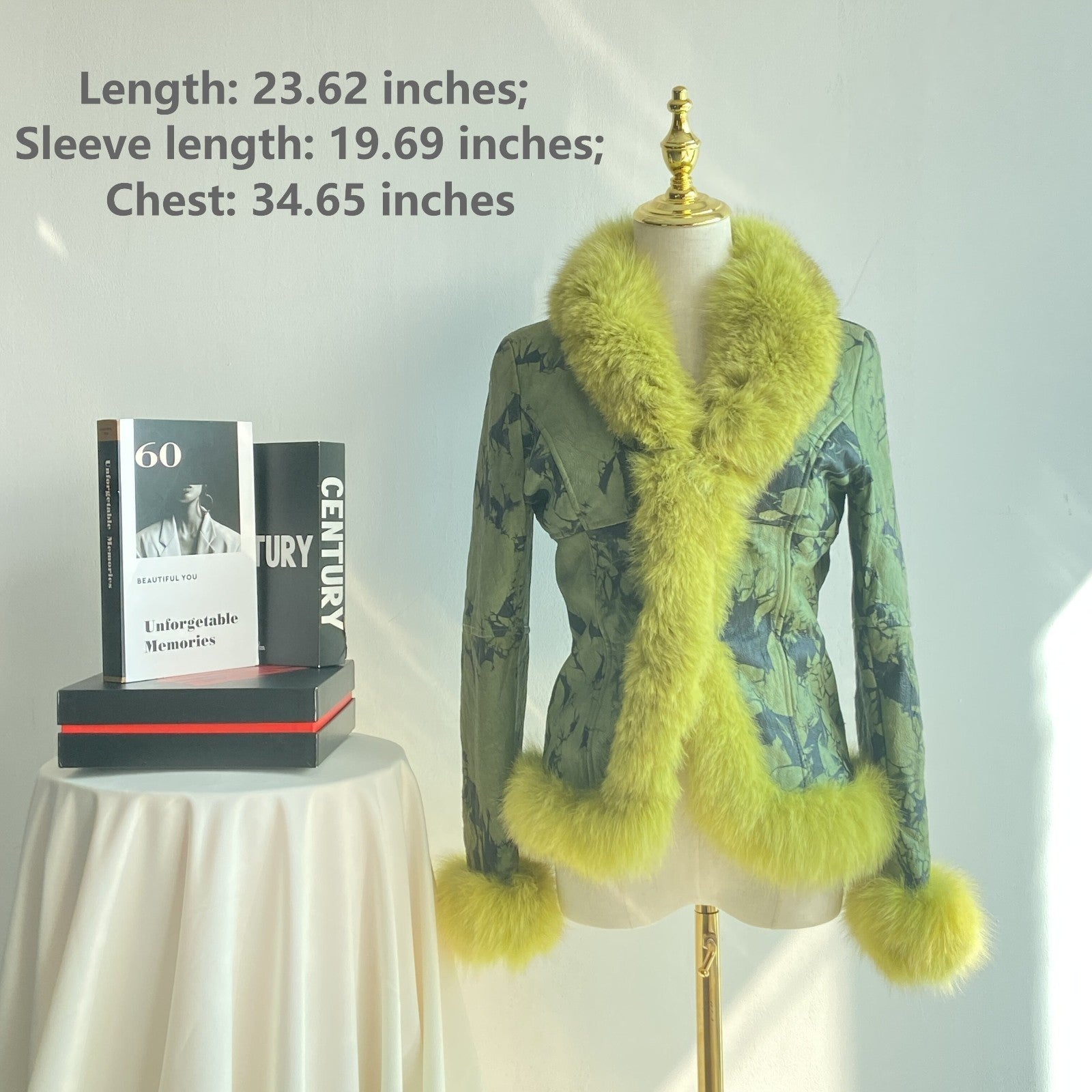 Y2K Green Tie-Dye Jacket with Chartreuse Faux Fur Trim (Women’s M)