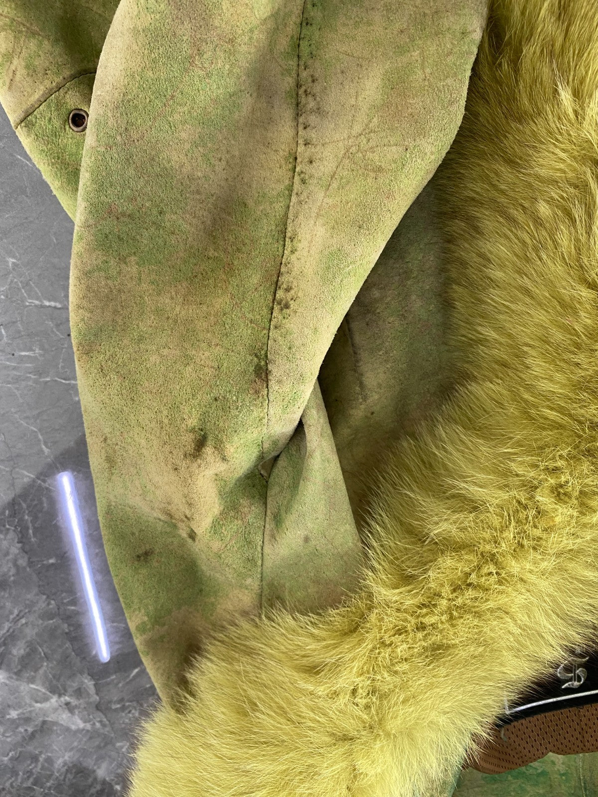 Vintage SIBOERT Green Distressed Suede Faux Fur Trim Jacket Size XS