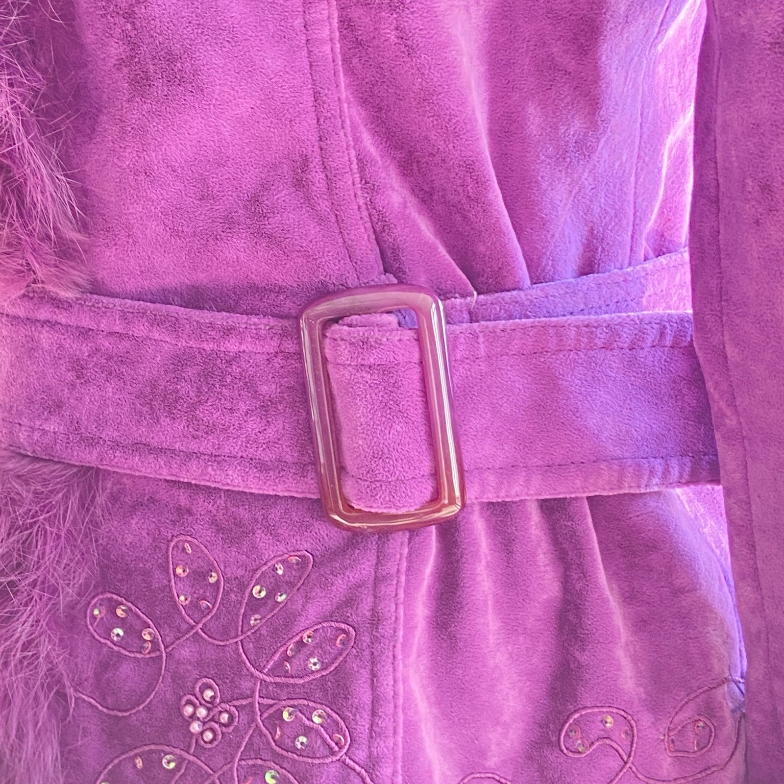 Vintage Purple Suede Jacket with Faux Fur Trim | Embellished Belted (Women’s M)