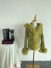 Vintage SIBOERT Green Distressed Suede Faux Fur Trim Jacket Size XS