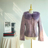 Vintage Lavender Leather & Faux Fur Jacket | Embossed Coat (Women’s S)
