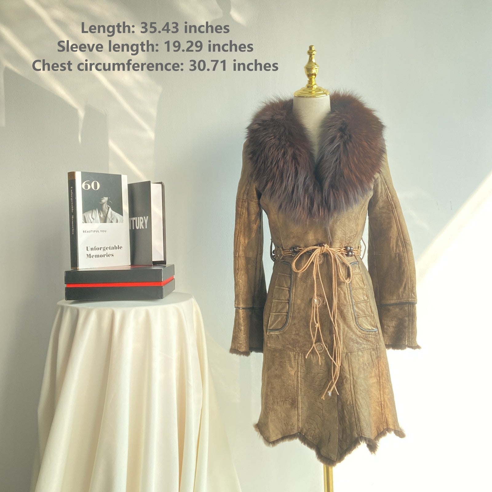 Vintage Distressed Shearling Style Coat with Faux Fur Collar (Women’s S)