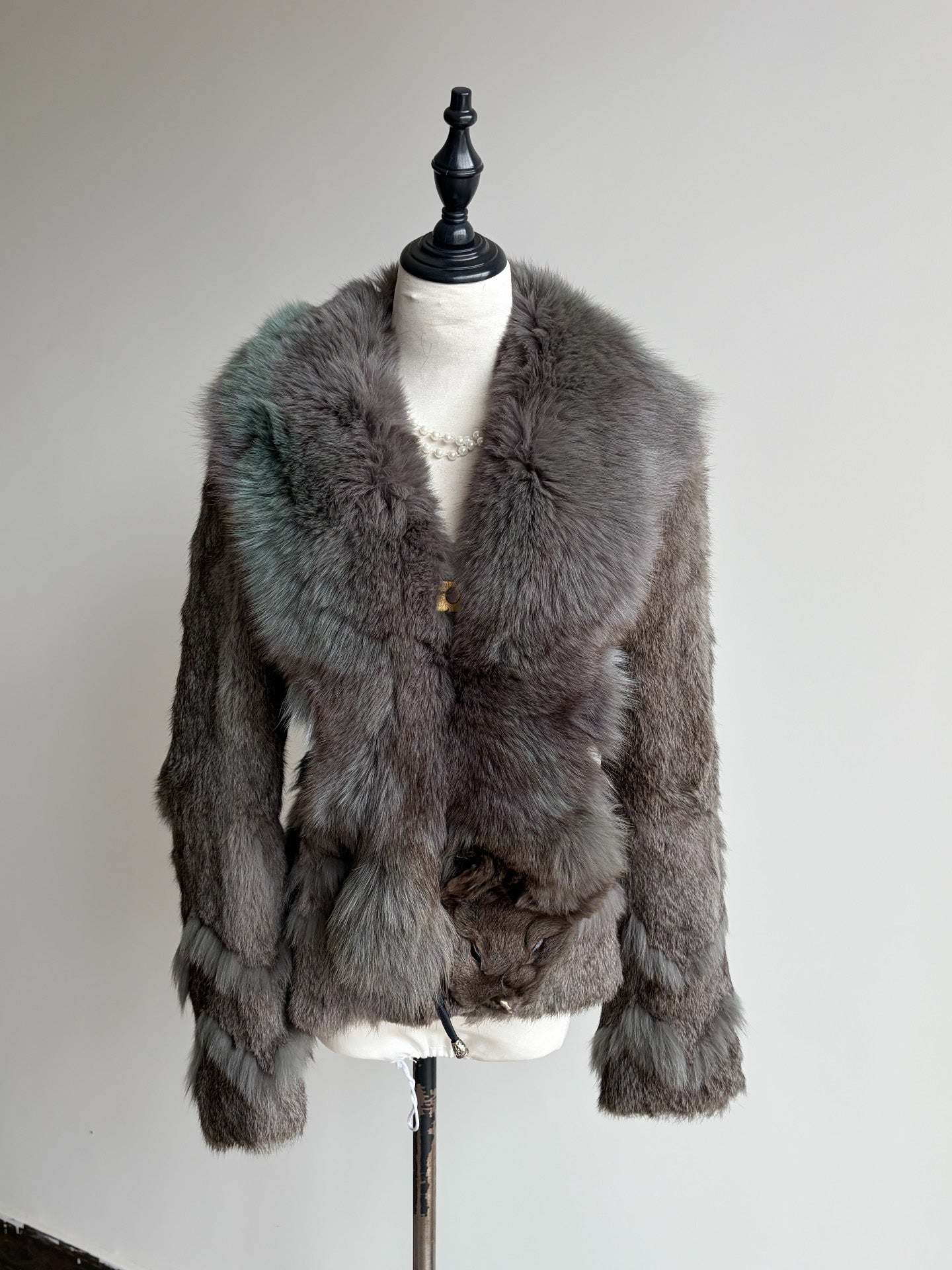 Vintage grey genuine fur coat