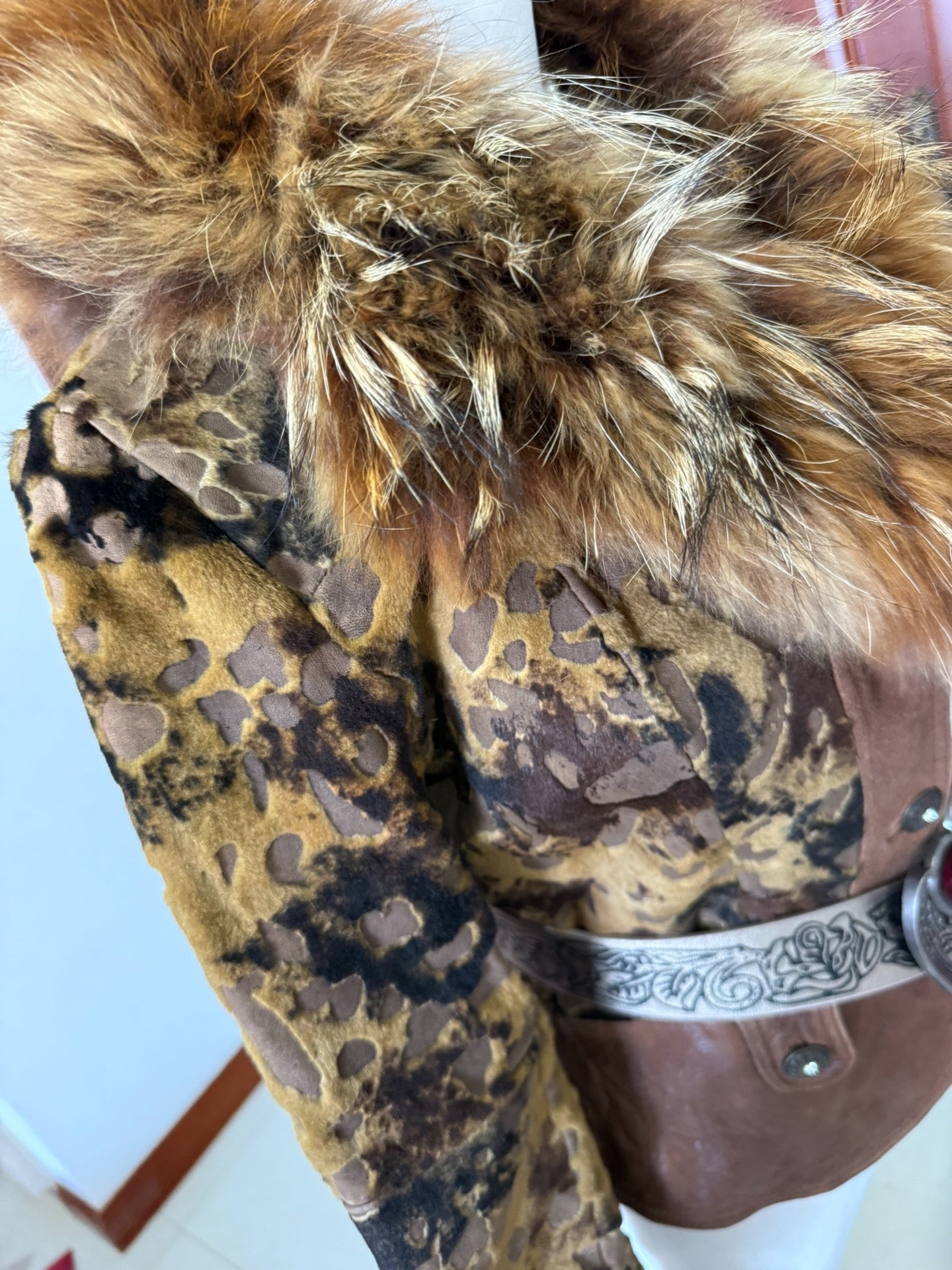 Vintage leopard-print genuine fur coat