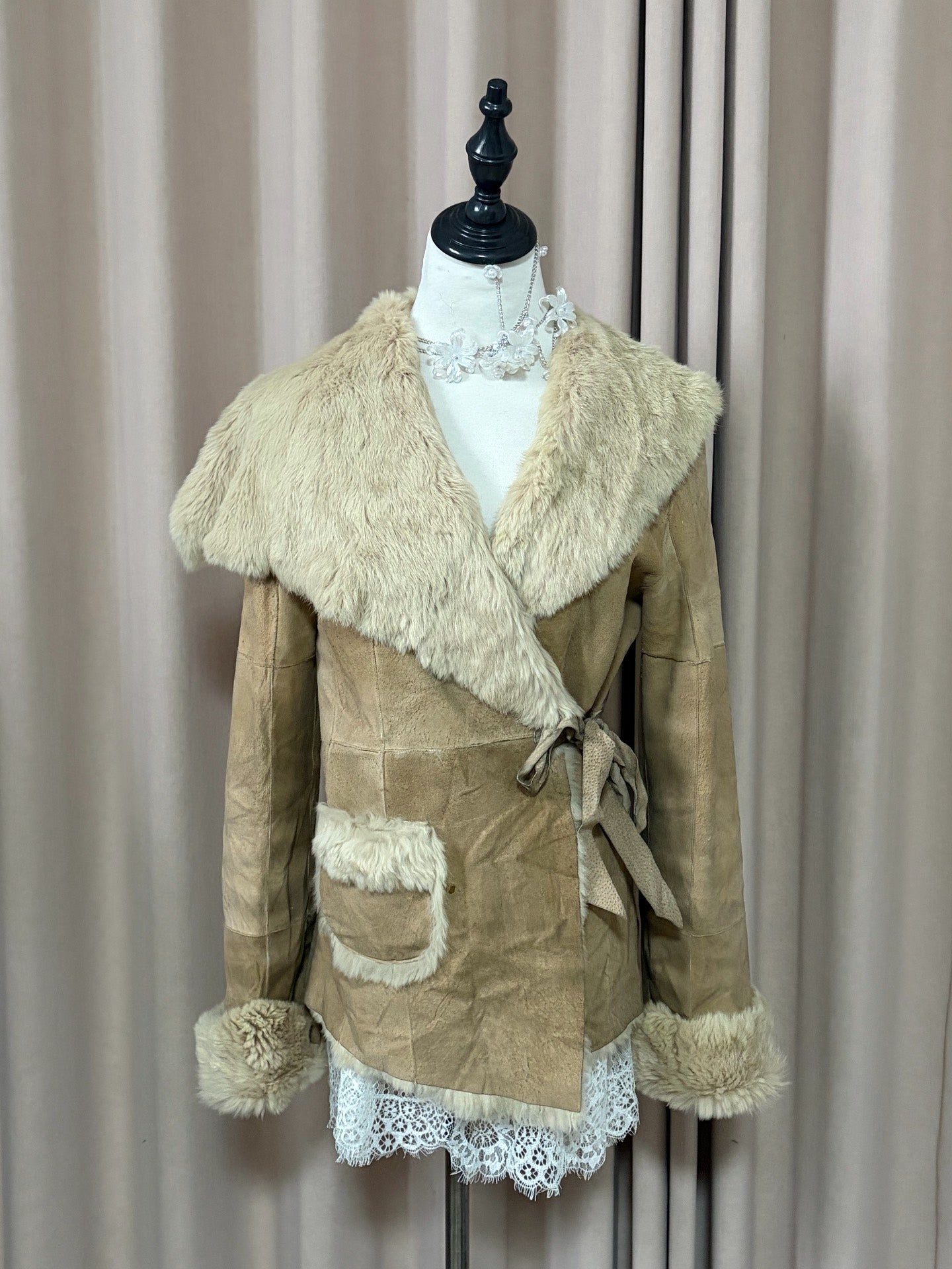 Vintage beige real fur coat