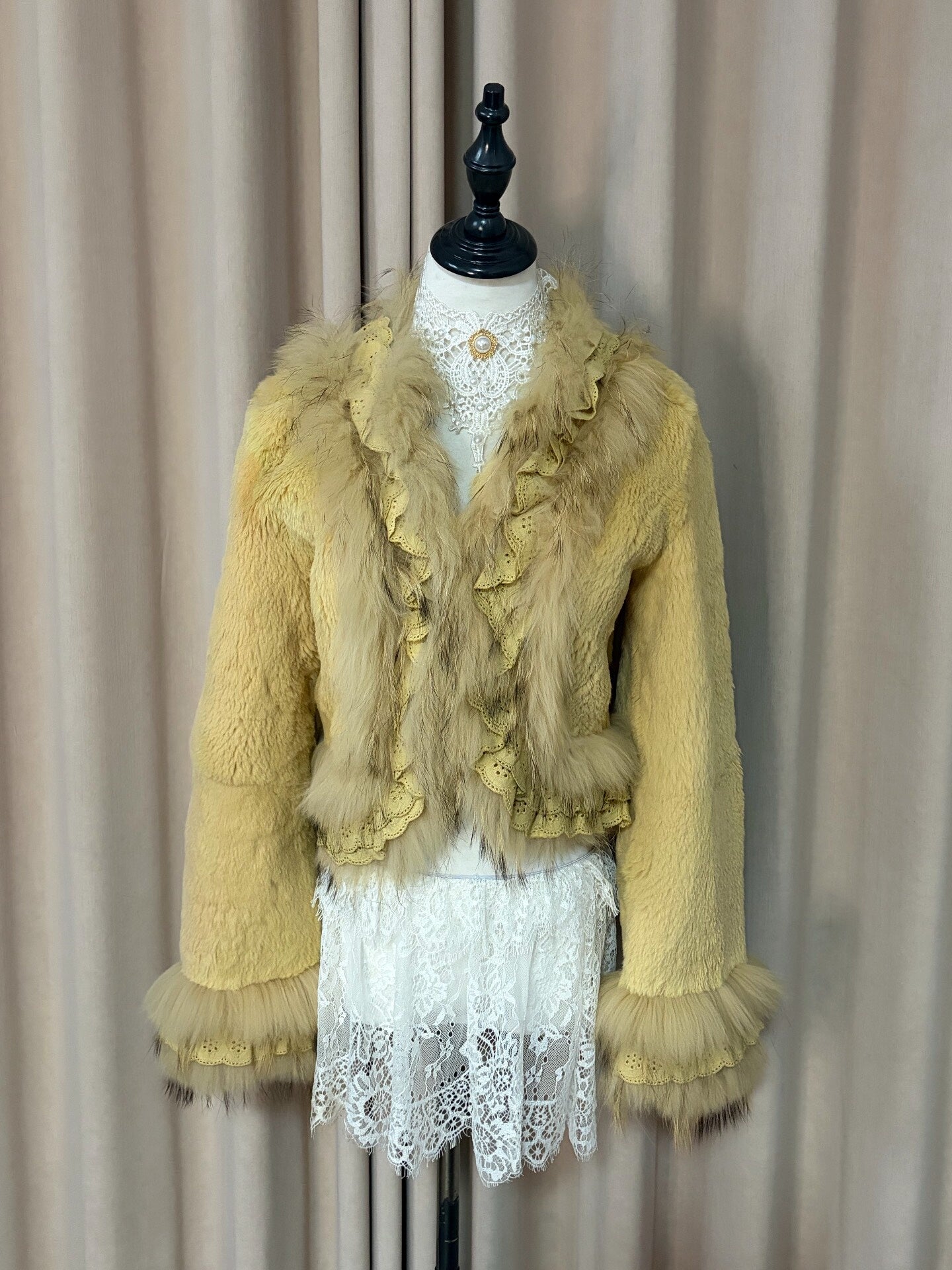 Vintage Yellow real fur coat