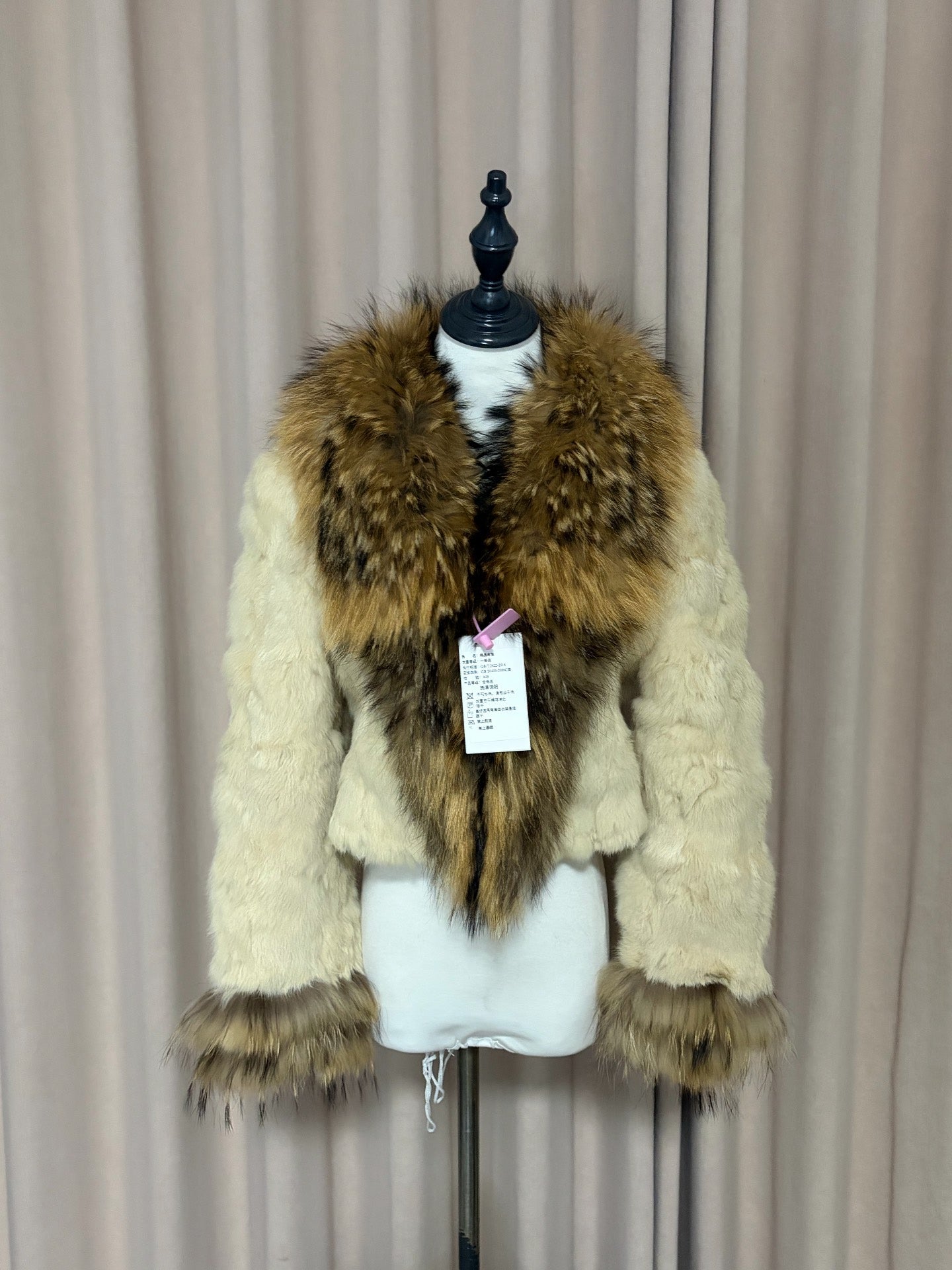 Vintage off-white genuine fur coat