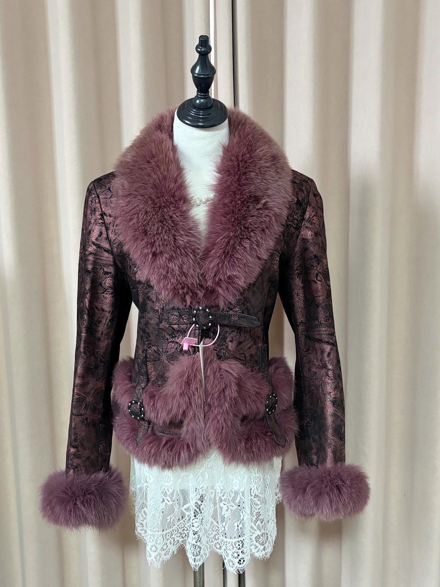 Vintage purple genuine fur coat