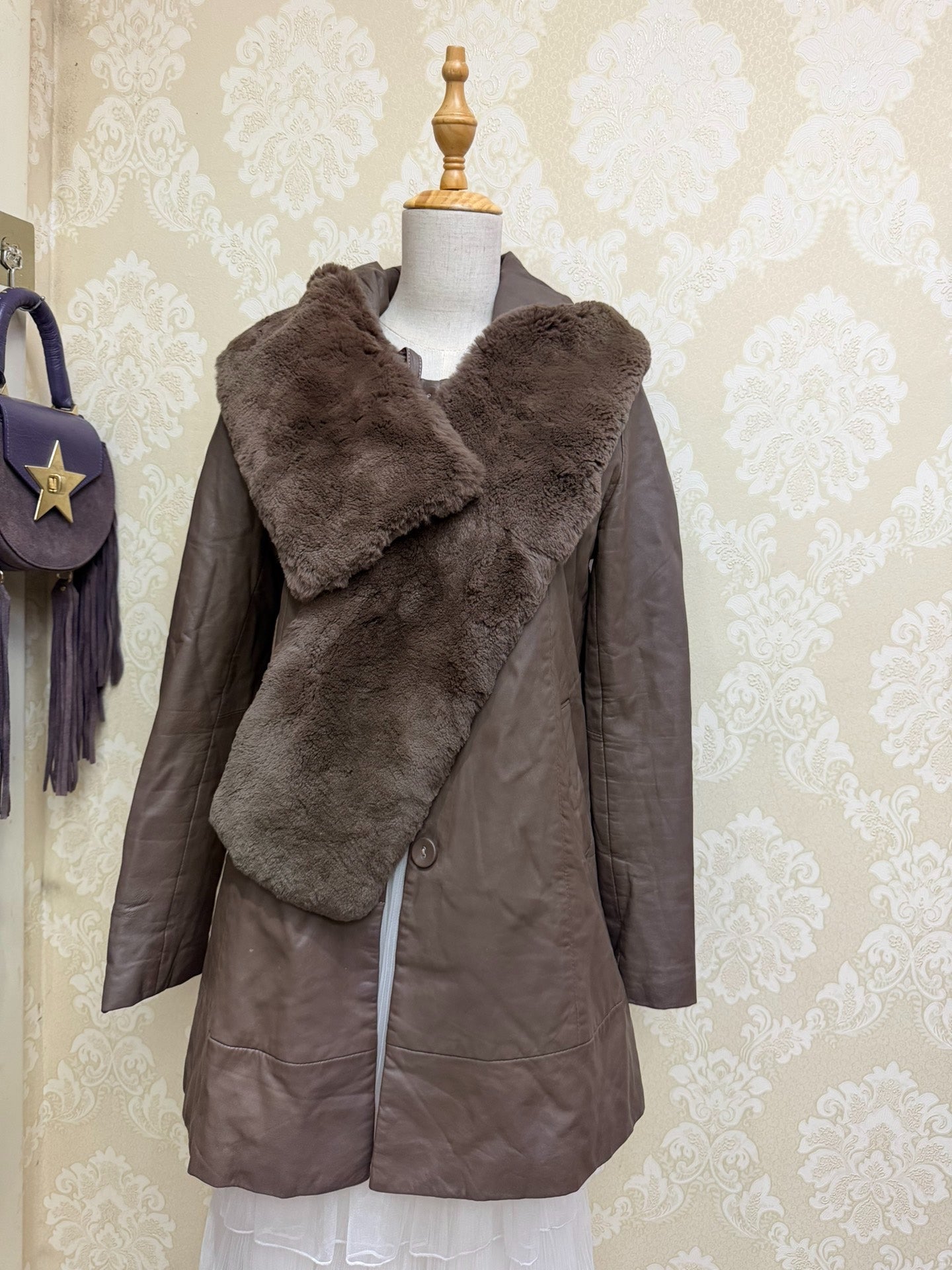 Vintage brown real fur coat