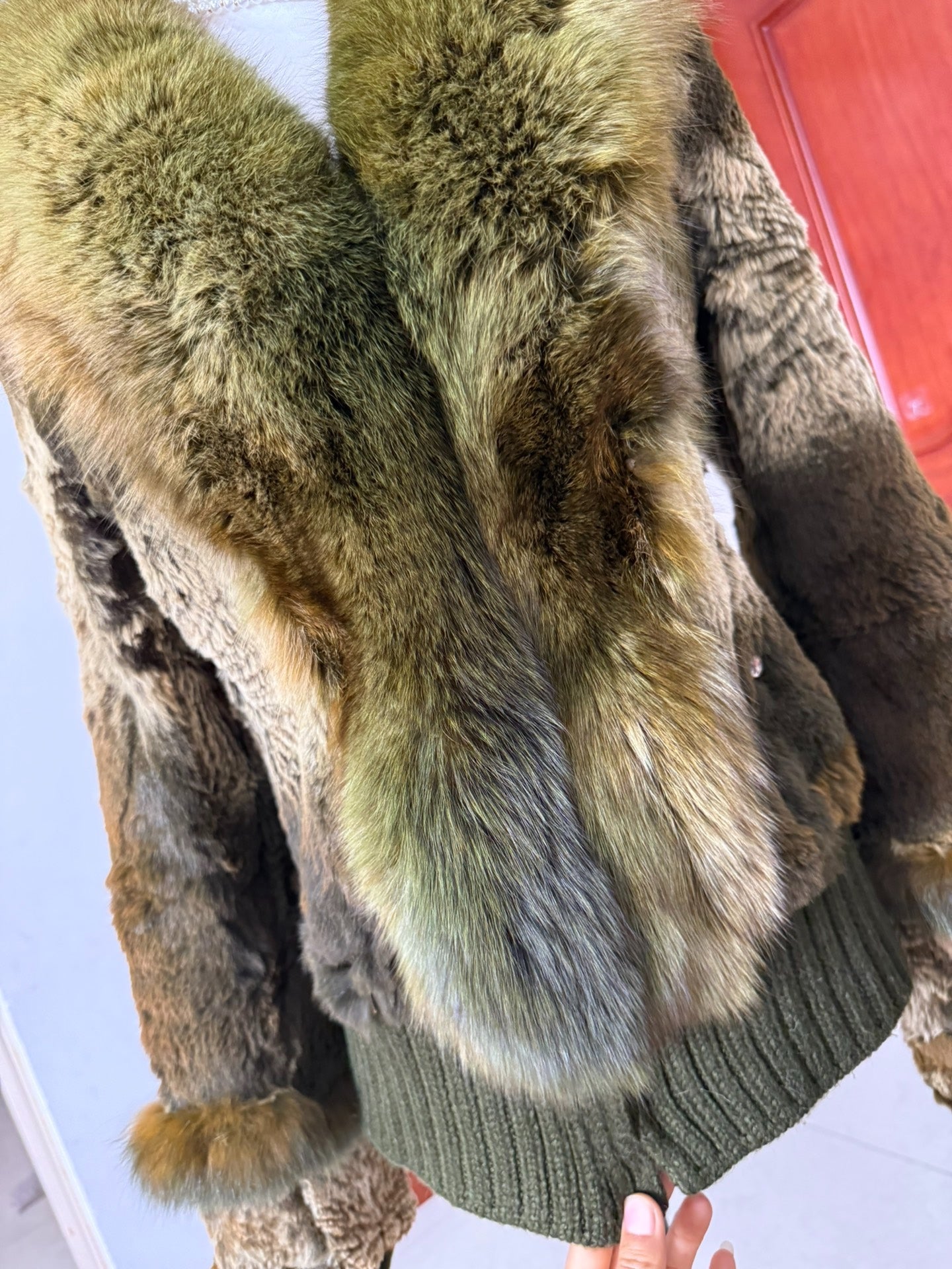 Vintage green genuine fur coat