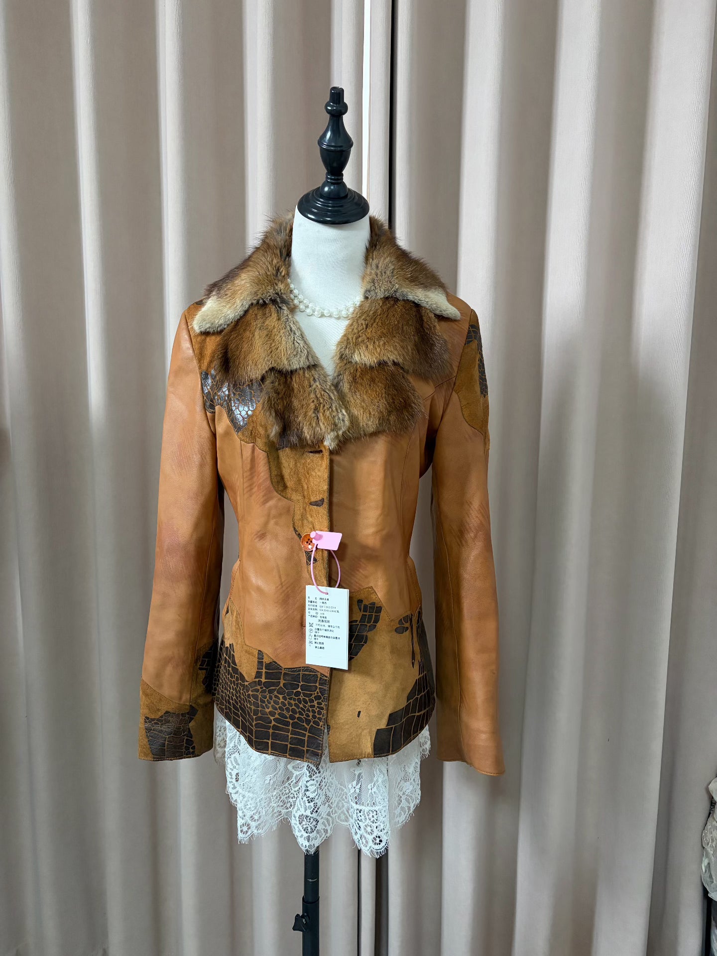 Vintage shearling and leather coat with mink fur collar