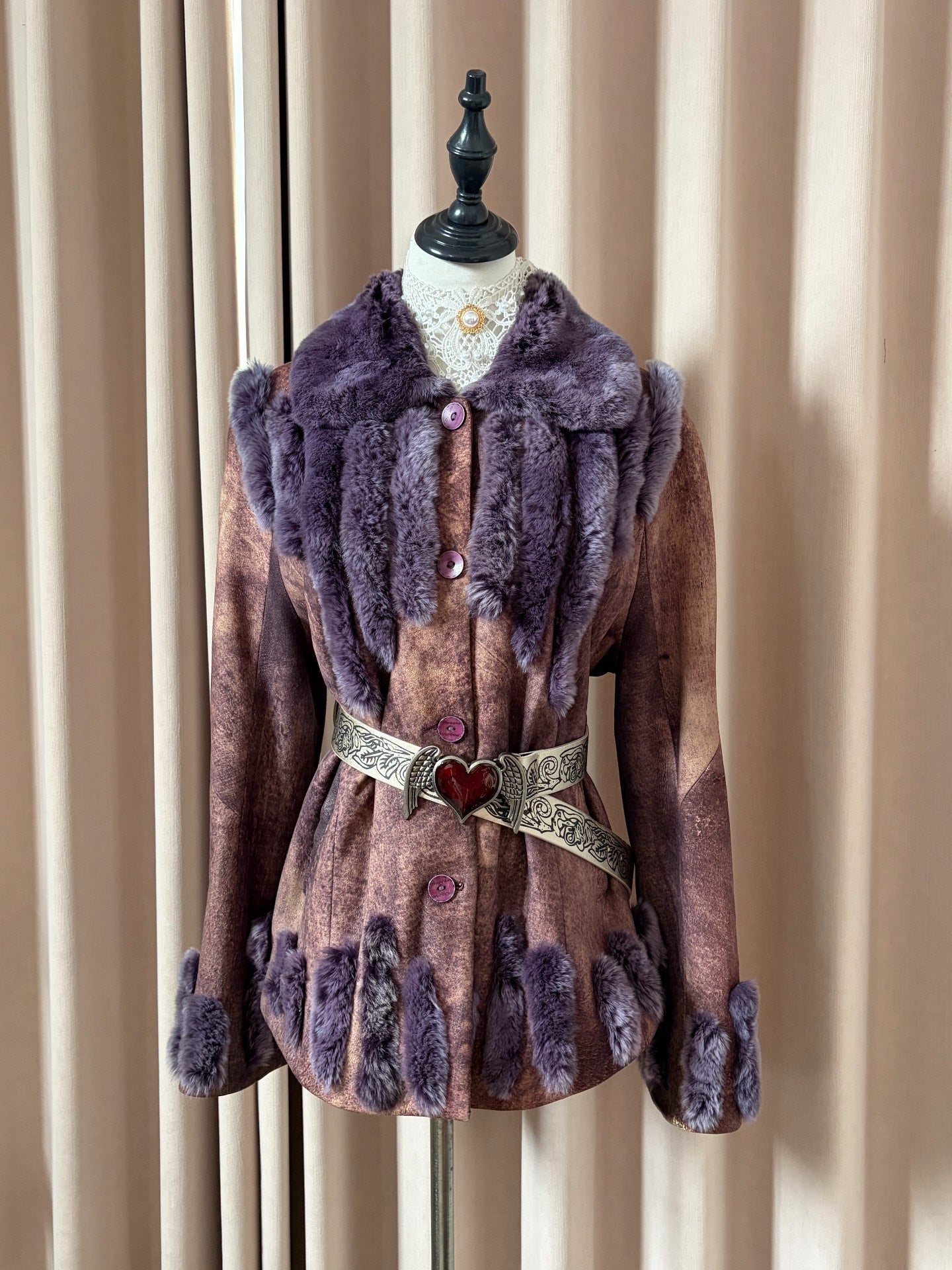 Vintage purple genuine fur coat