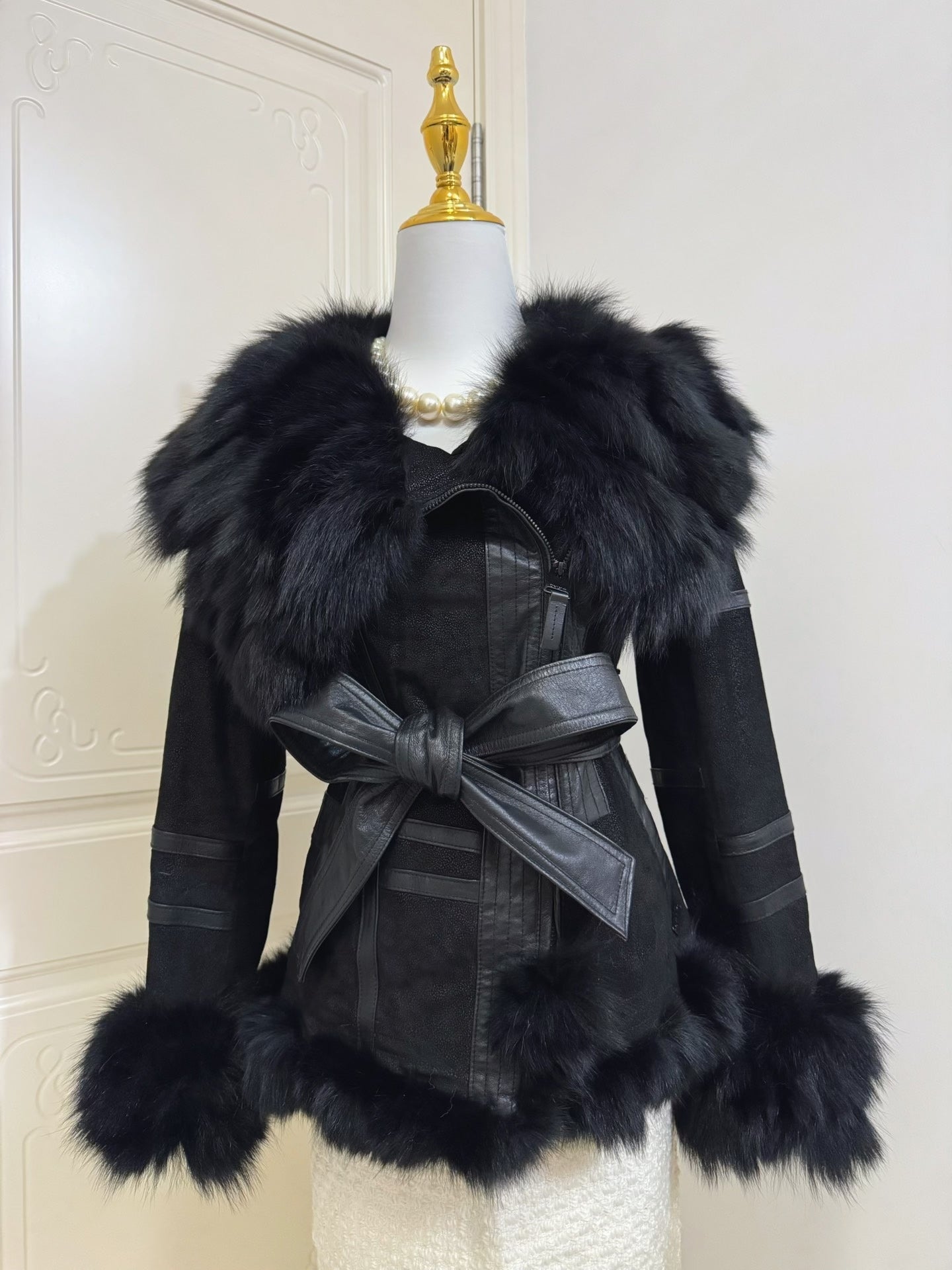 Vintage black real fur coat