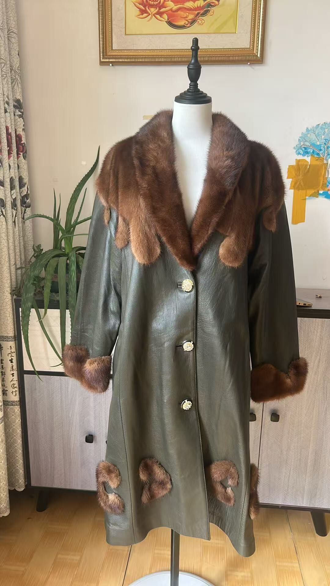 Vintage genuine leather long coat