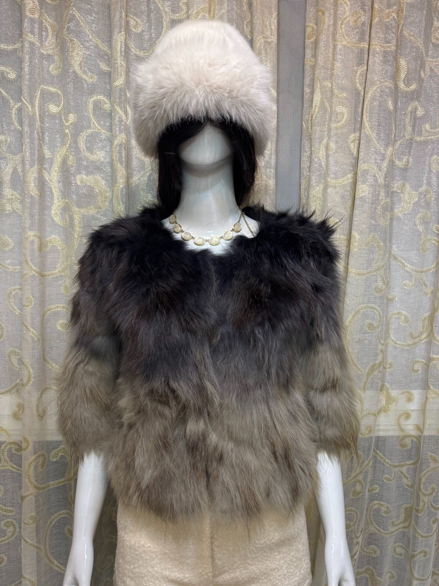 Vintage blue-grey genuine fur coat