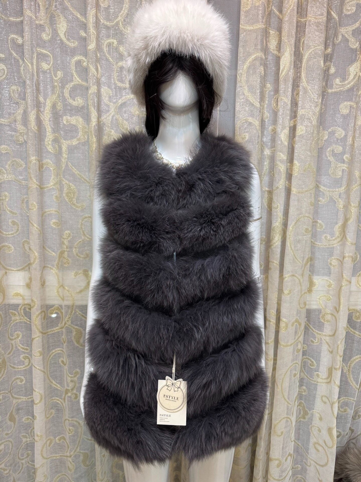 Vintage Charcoal Grey Genuine Fur Vest