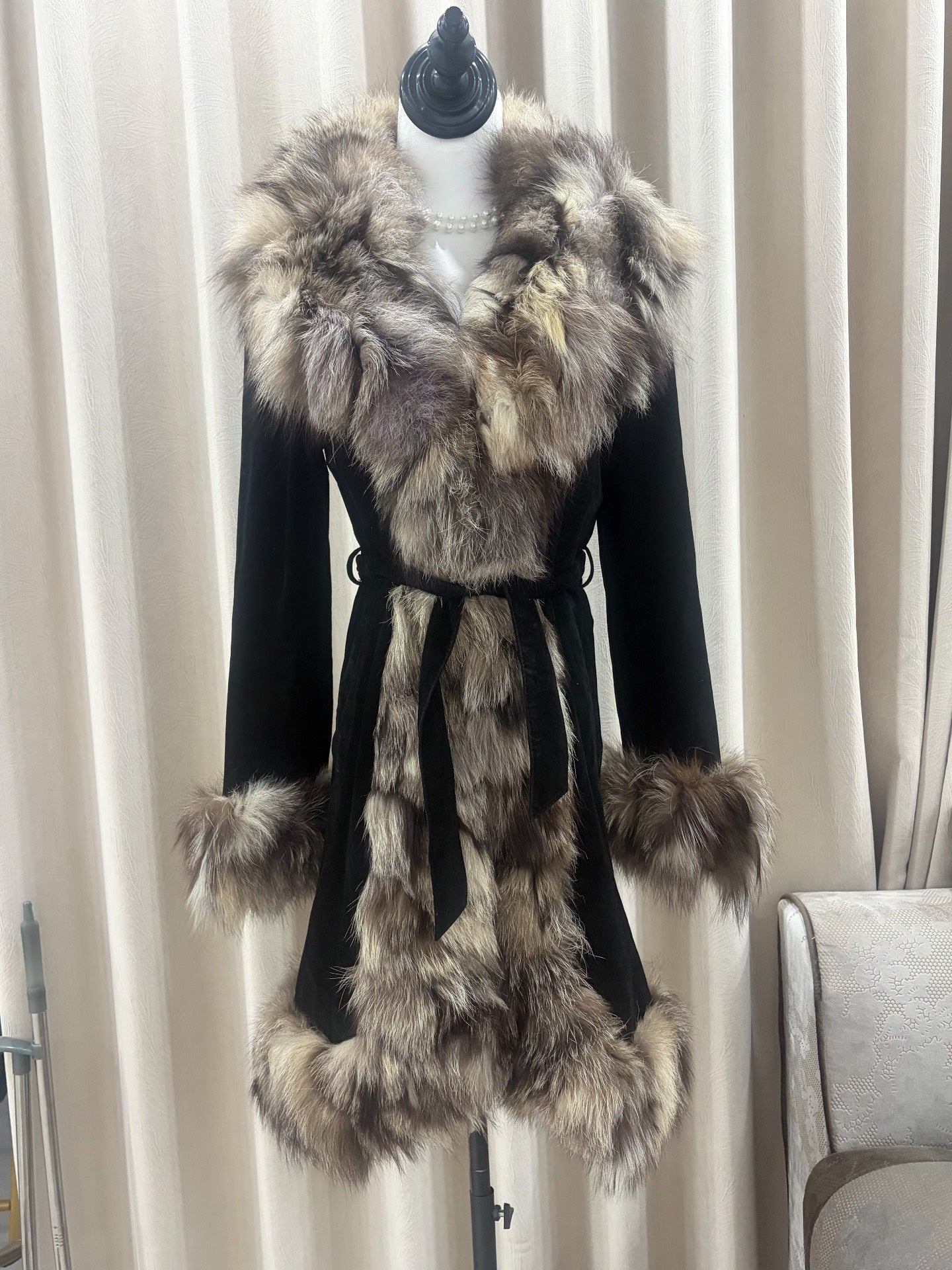 Vintage black genuine fur coat