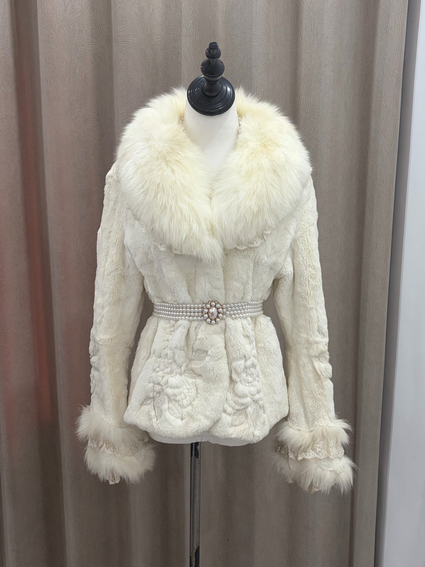 Vintage white genuine fur coat