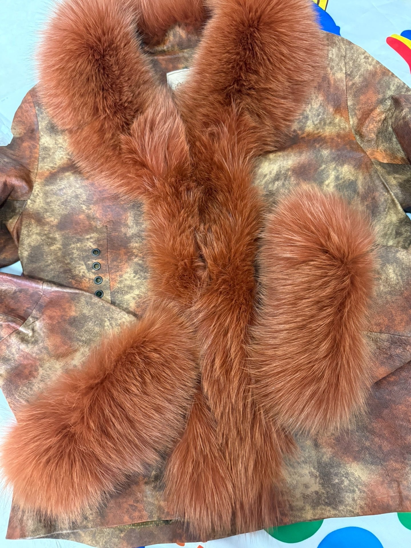 Vintage genuine fur and leather printed coat
