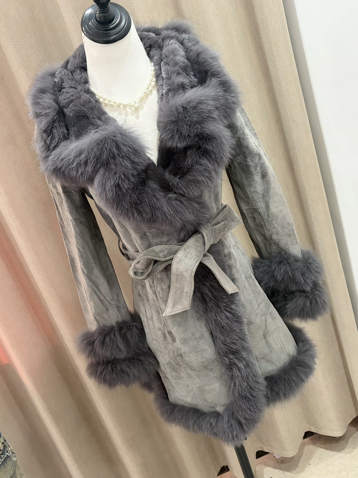 Vintage grey real fur coat