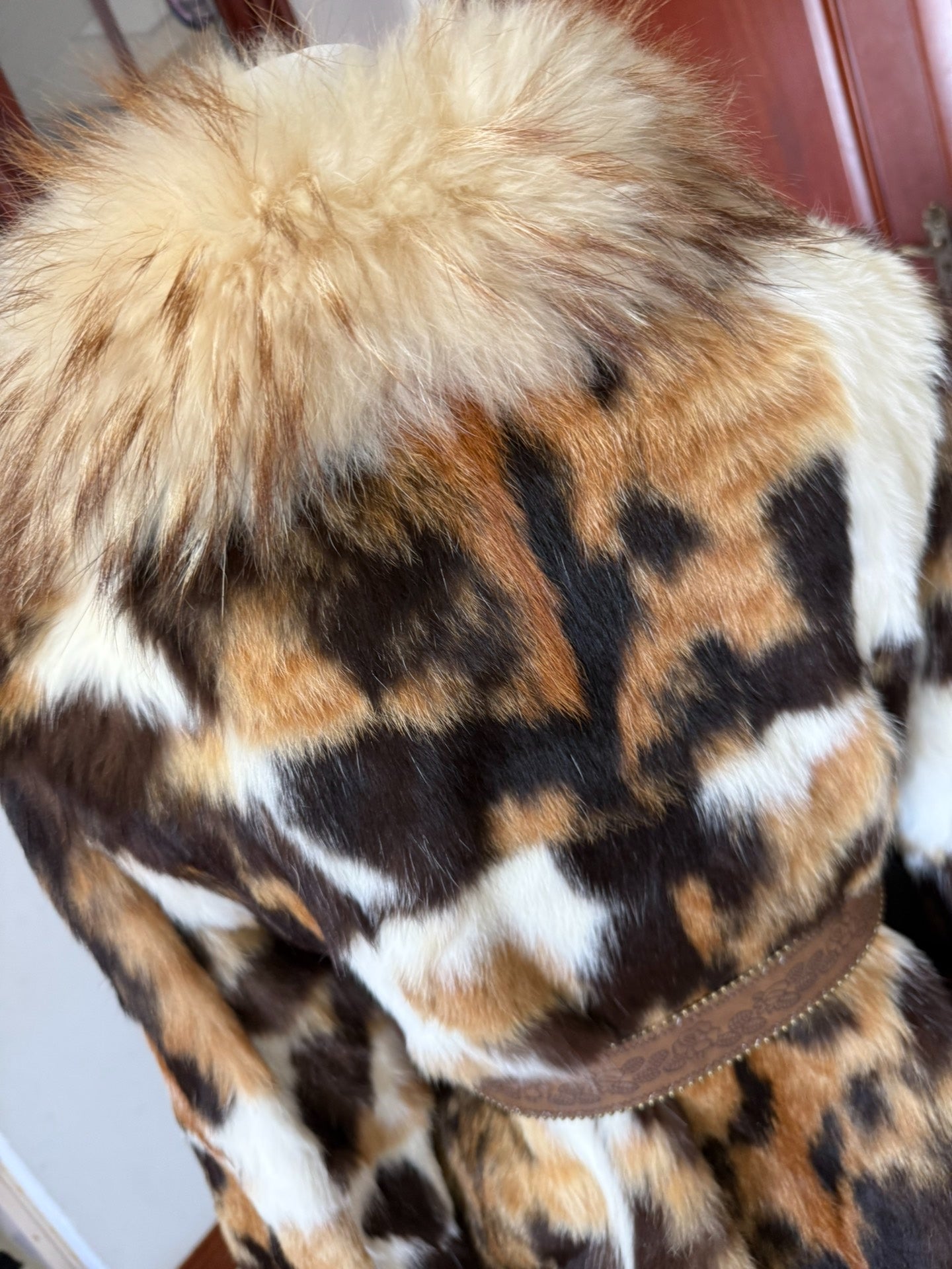 Vintage cow-print genuine fur coat