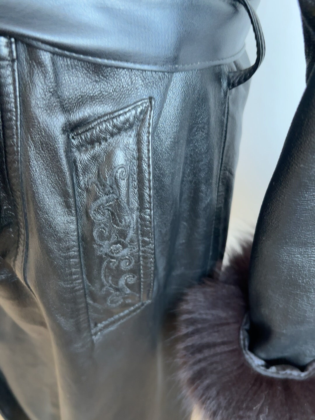 Vintage black genuine leather long coat