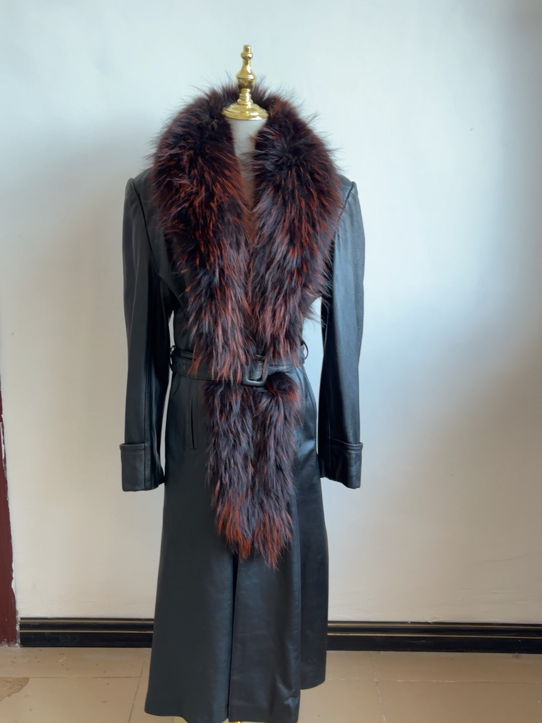 Vintage genuine leather long coat