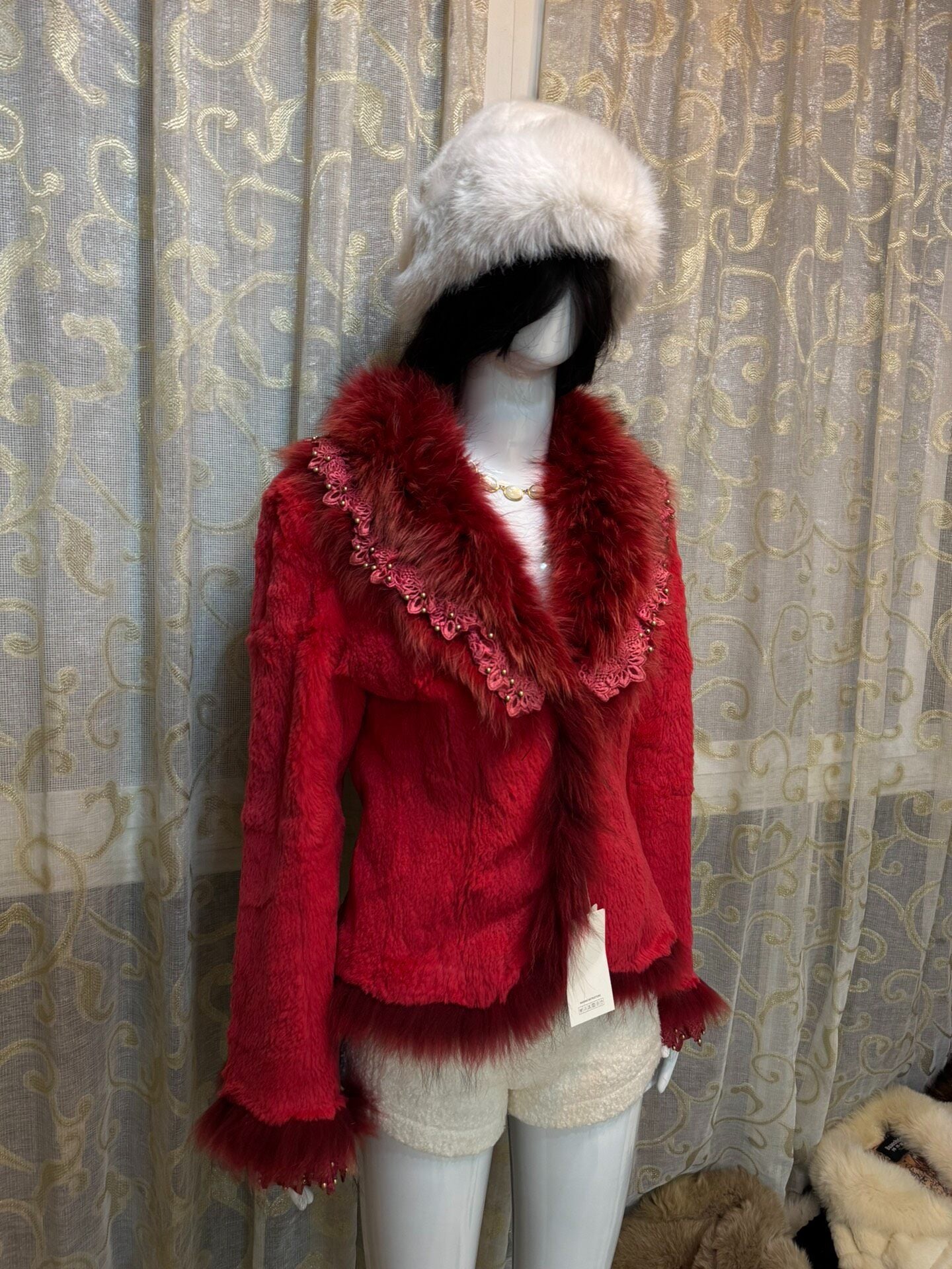 Vintage Red Genuine Fur Coat